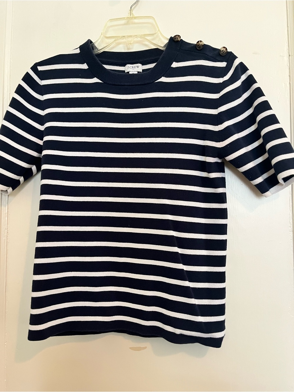 J. Crew Navy and White Striped Crewneck Sweater